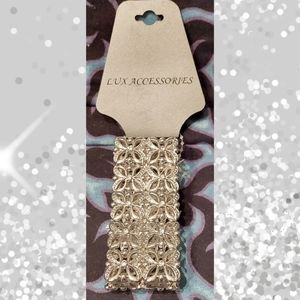 Lux Accessories Silvertone Metal Geometric Design Wide Stretch Bracelet 1 Size
